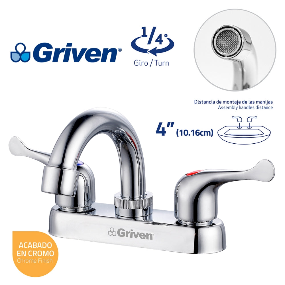 LLAVE DOBLE DE LAVAMANOS CUELLO CURVO 4 PULGADAS GRIVEN A367-15061A-B