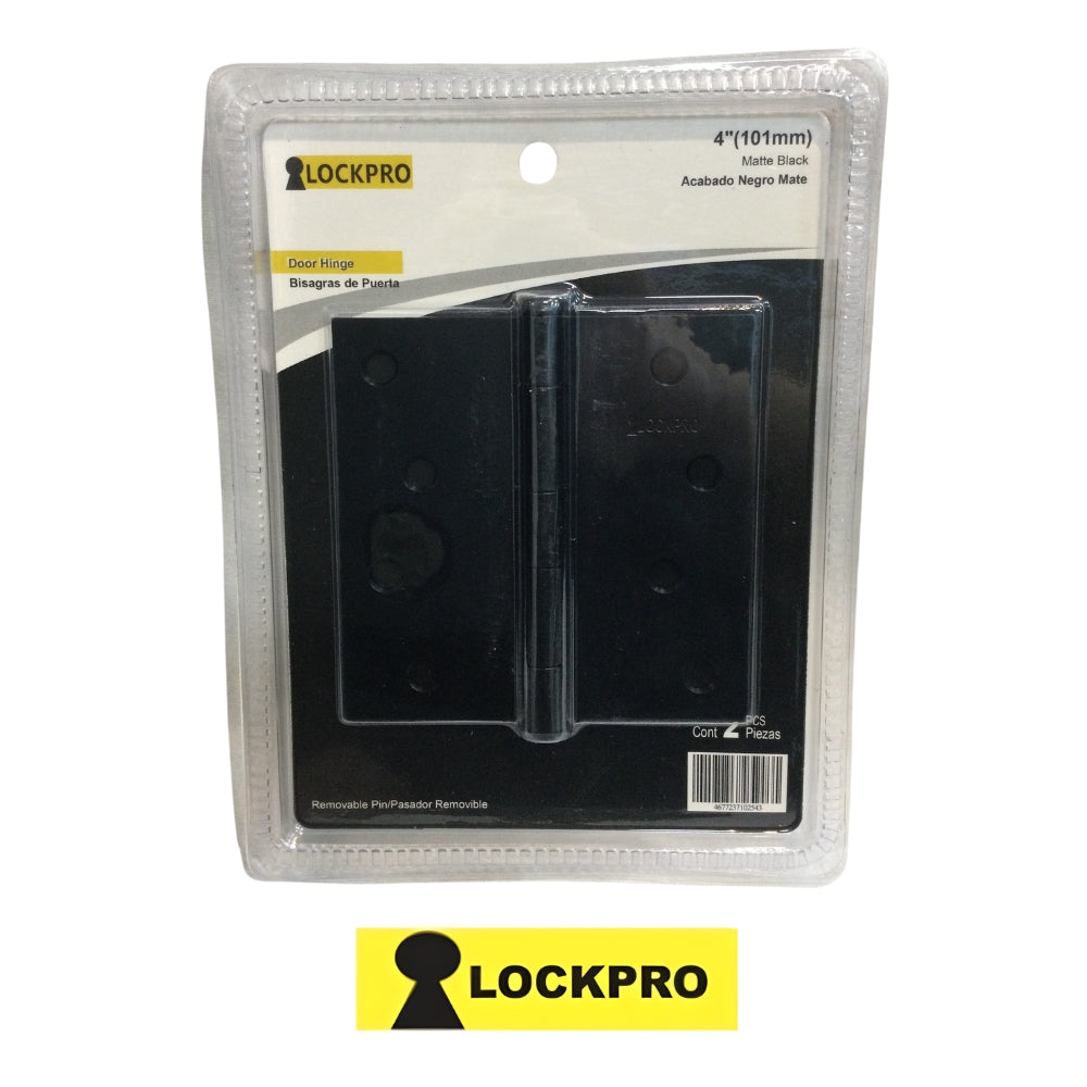 BISAGRA NEGRA 4 PULGADAS X 4 PULGADAS PAR 2.0MM ESPESOR LOCKPRO