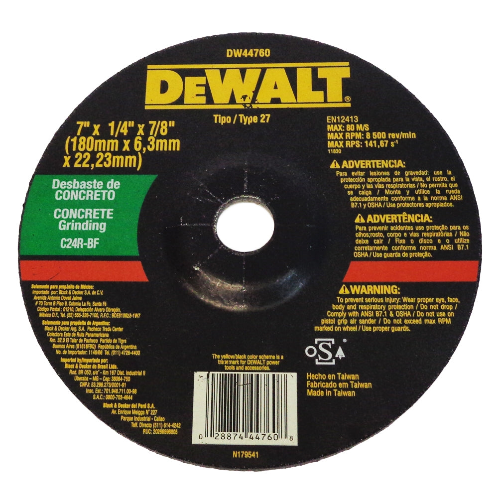 DISCO DE DESBASTE PARA CONCRETO 7 PULGADAS X1/4 PULGADAS X7/8 PULGADAS (DW44760) DEWALT