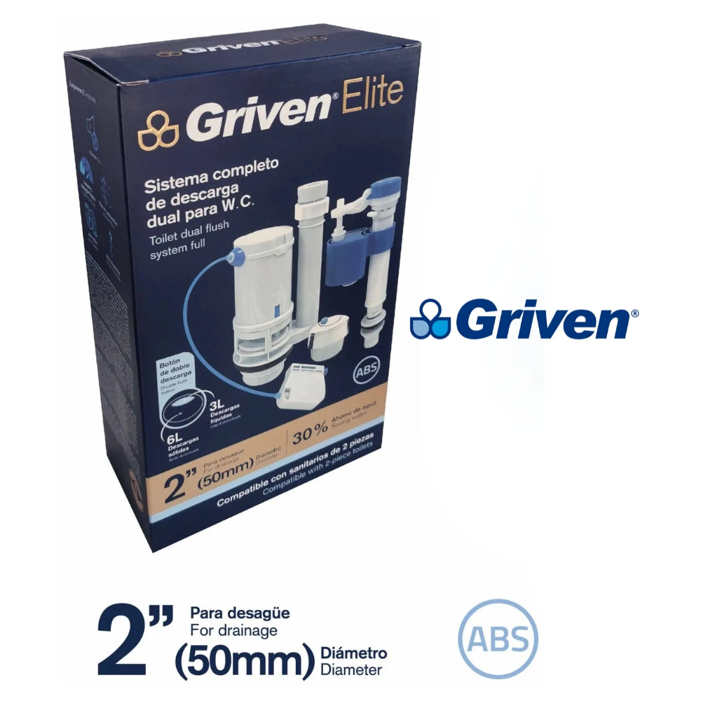 JUEGO DE ACCESORIOS PARA TANQUE DE INODORO CON DESCARGA DUAL GRIVEN GRV-DTSET