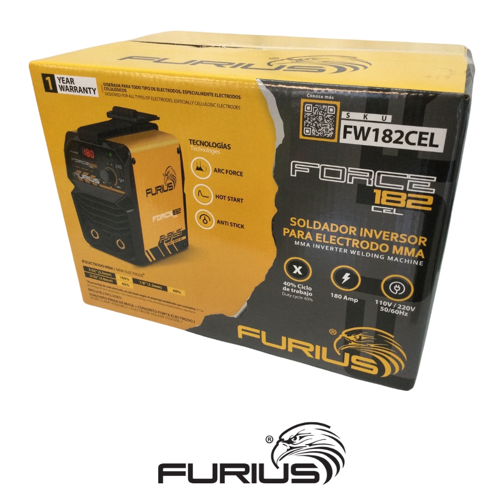 SOLDADOR INVERSOR FURIUS FORCE 182 CELLULOSIC MINI - 180A 110/220V