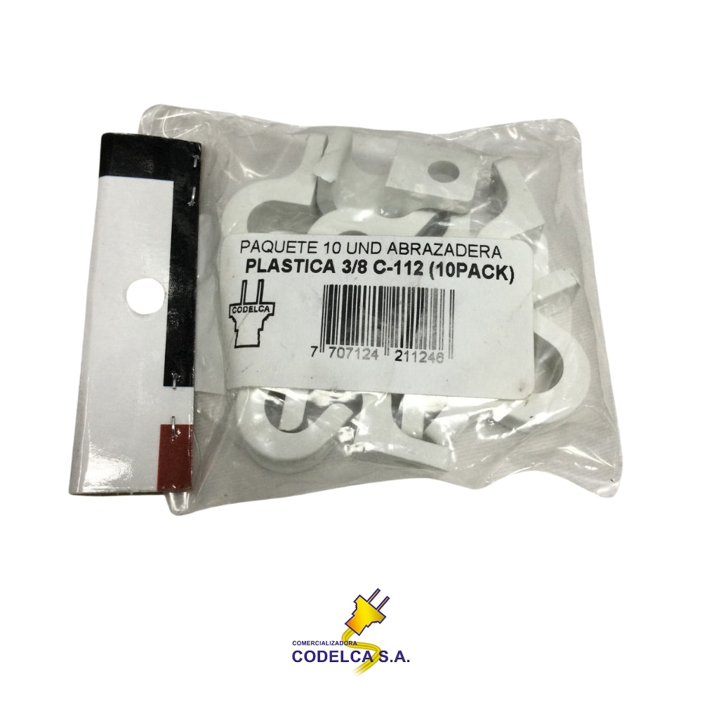 GRAPA DE PVC PARA TUBERIA 3/8 IN PAQUETE 10 UND