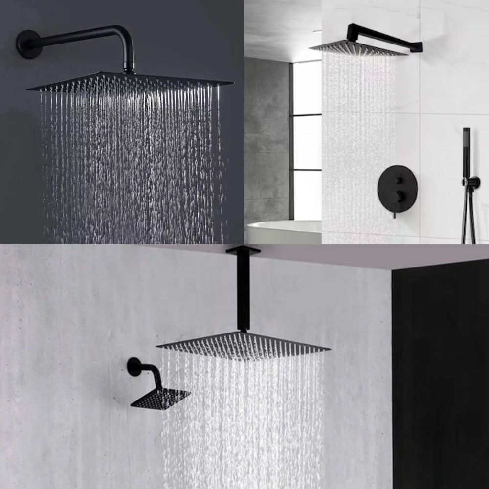 REGADERA PARA DUCHA CABEZA CUADRADA 8 PULGADAS NEGRA GRIVEN GV-SHB8-S