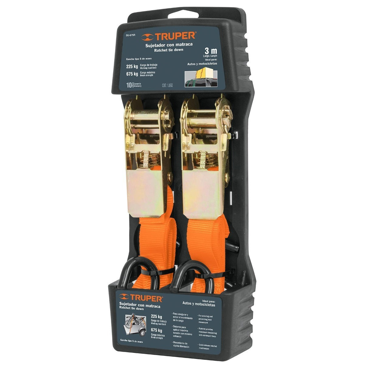 ESLINGA CON RATCHET 25MM X 3M 675 KG (1485 LB) 2 PIEZAS