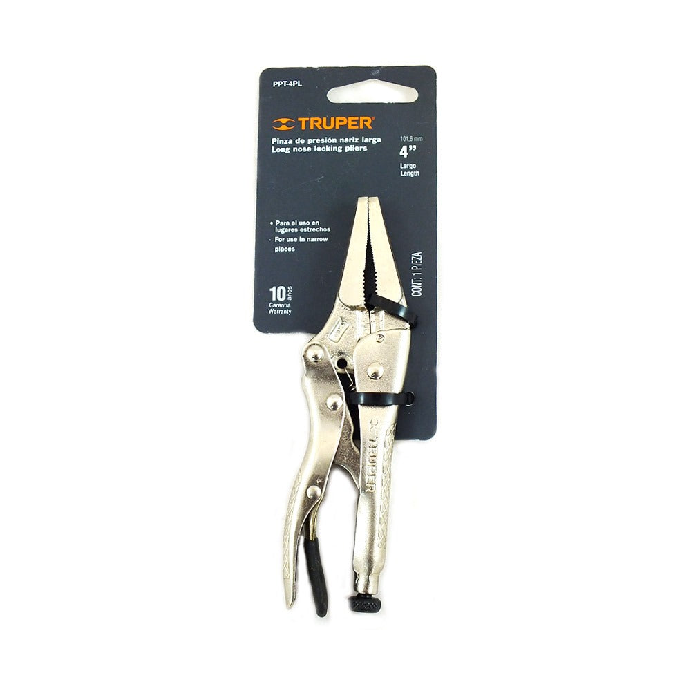 PINZA DE PRESION DE PUNTA LARGA 4 PULGADAS CROMADA TRUPER