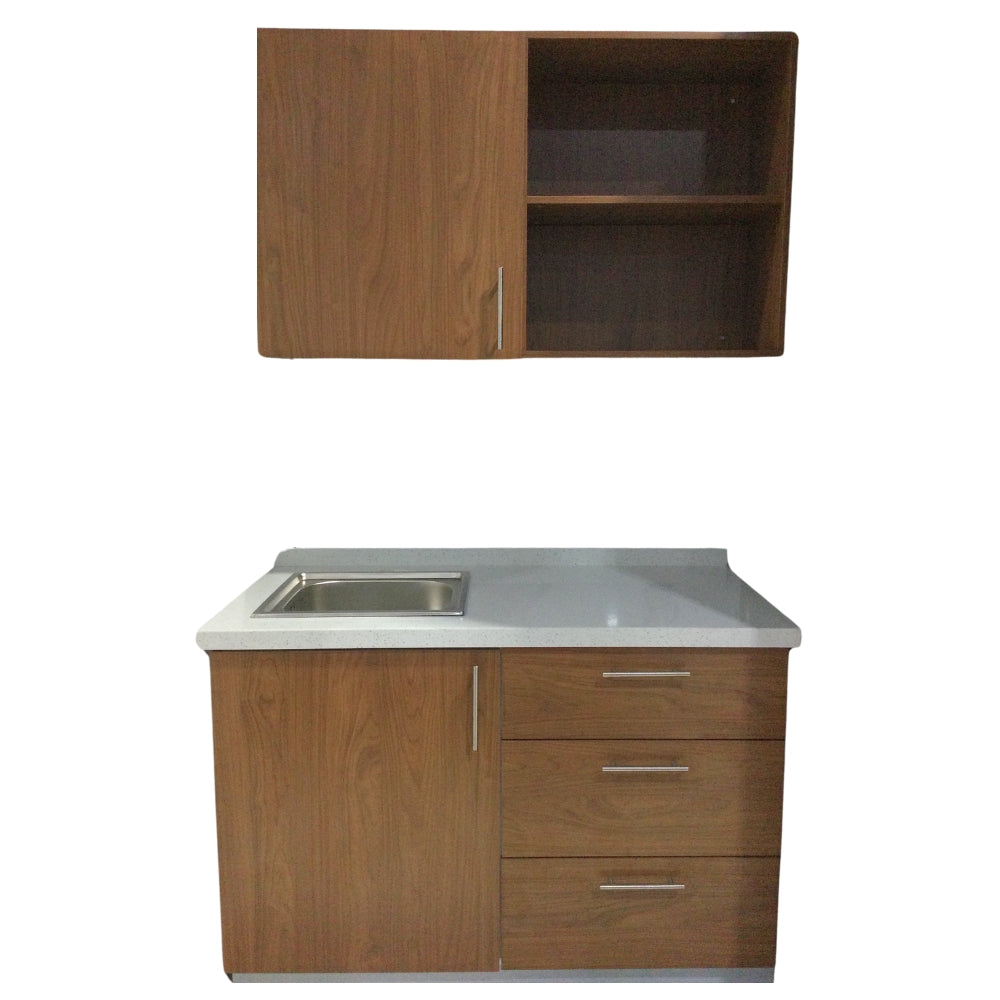 MUEBLE DE COCINA CON FREGADOR Y GABINETE AEREOS COLOR CHOCOLATE YKL-CG-15/TH2215 IZQUIERDO 1.20M