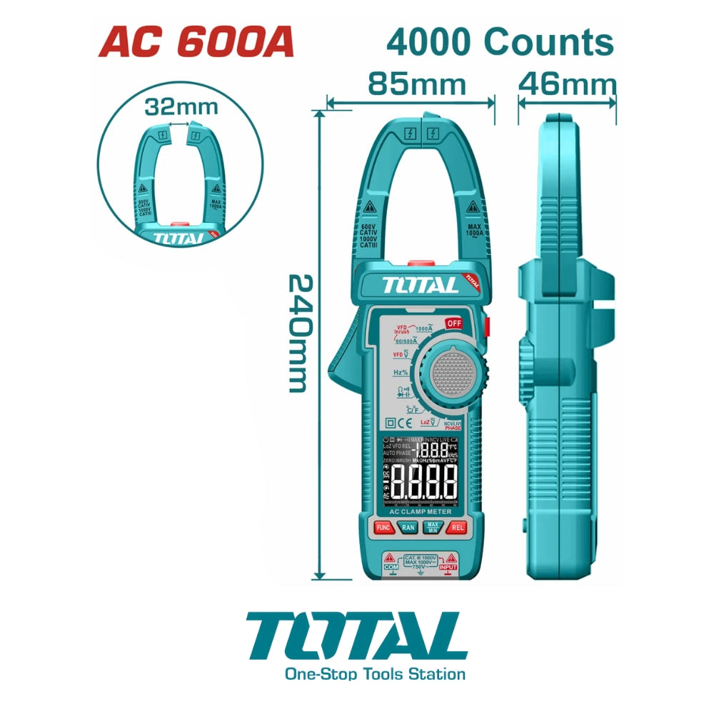 PINZA AMPERIMÉTRICA TOTAL 4000 COUNTS RESISTENCIA 400 Ω TOTAL TMT766001