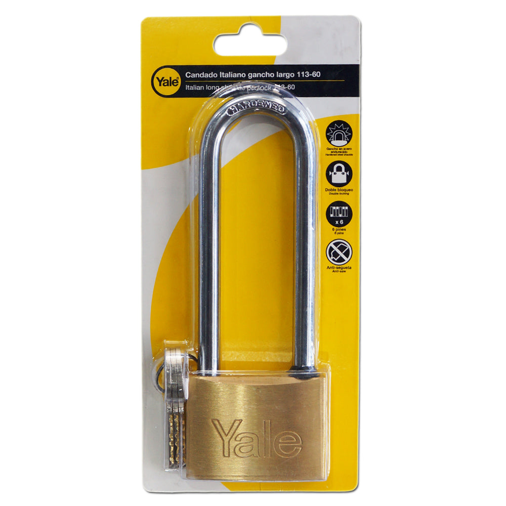CANDADO 60mm ARCO LARGO ACERO ENDURECIDO YALE