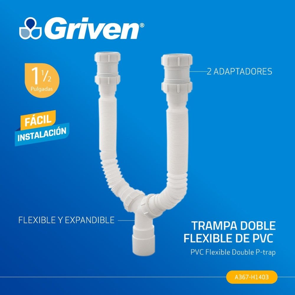 TRAMPA DOBLE FLEXIBLE DE PVC 1-1/2 PULGADAS GRIVEN A367-H1403