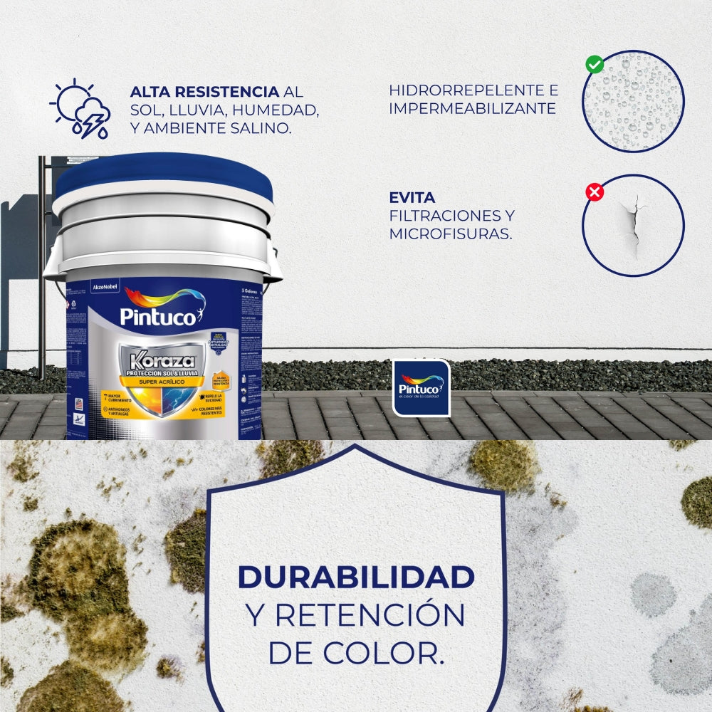 PINTURA ACRILICA KORAZA SOL Y LLUVIA ANTIHONGOS BASE INTERMEDIA 3587 5GL PINTUCO