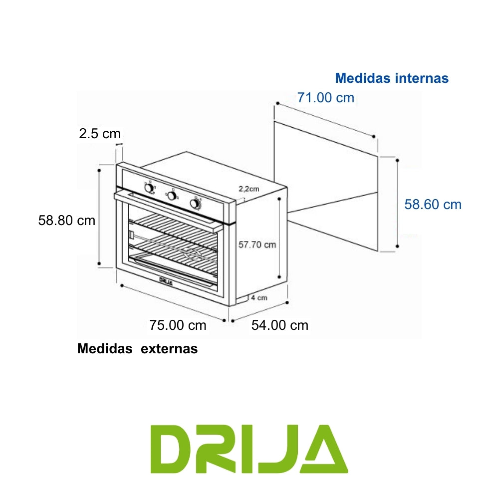 HORNO GAS 75 CM. CAPACIDAD 78 LITROS. ACERO 304 (ROMA 76 GAS)