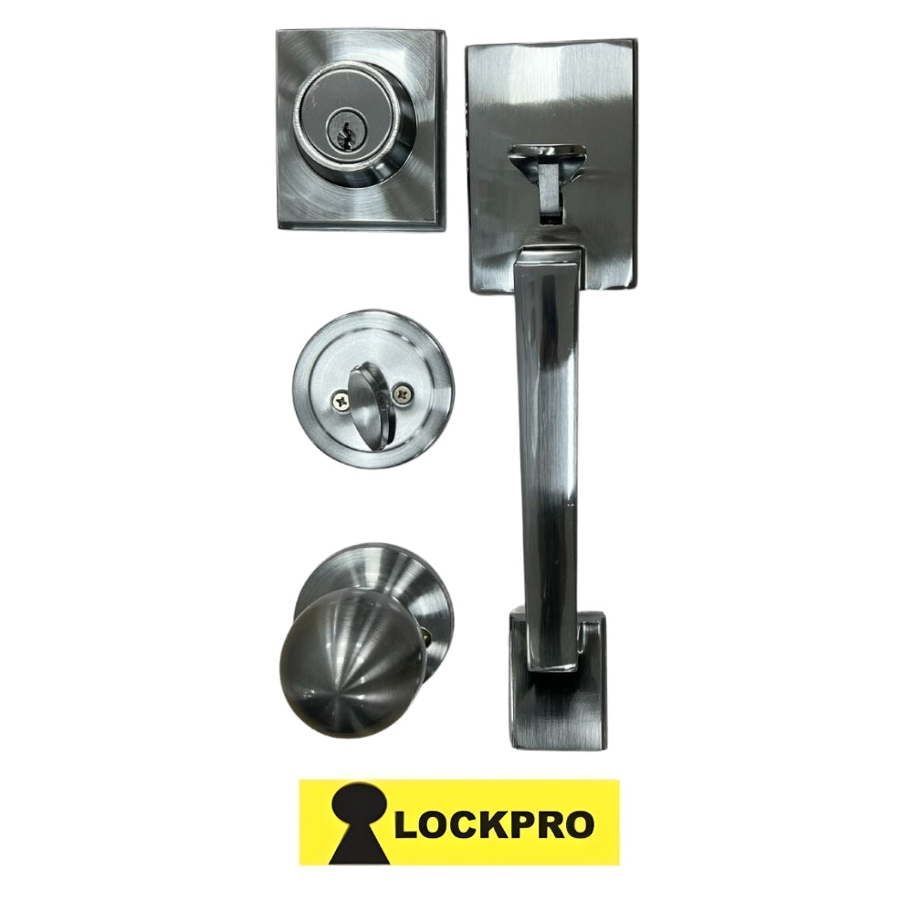 CERRADURA DE ENTRADA PRINCIPAL DECORATIVA PLATEADA LOCKPRO