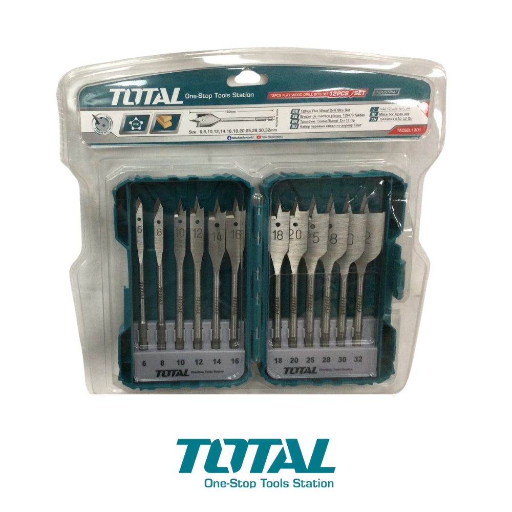 JUEGO DE BROCAS PLANAS PARA MADERA DE 12 PIEZAS TOTAL TACSDL1201