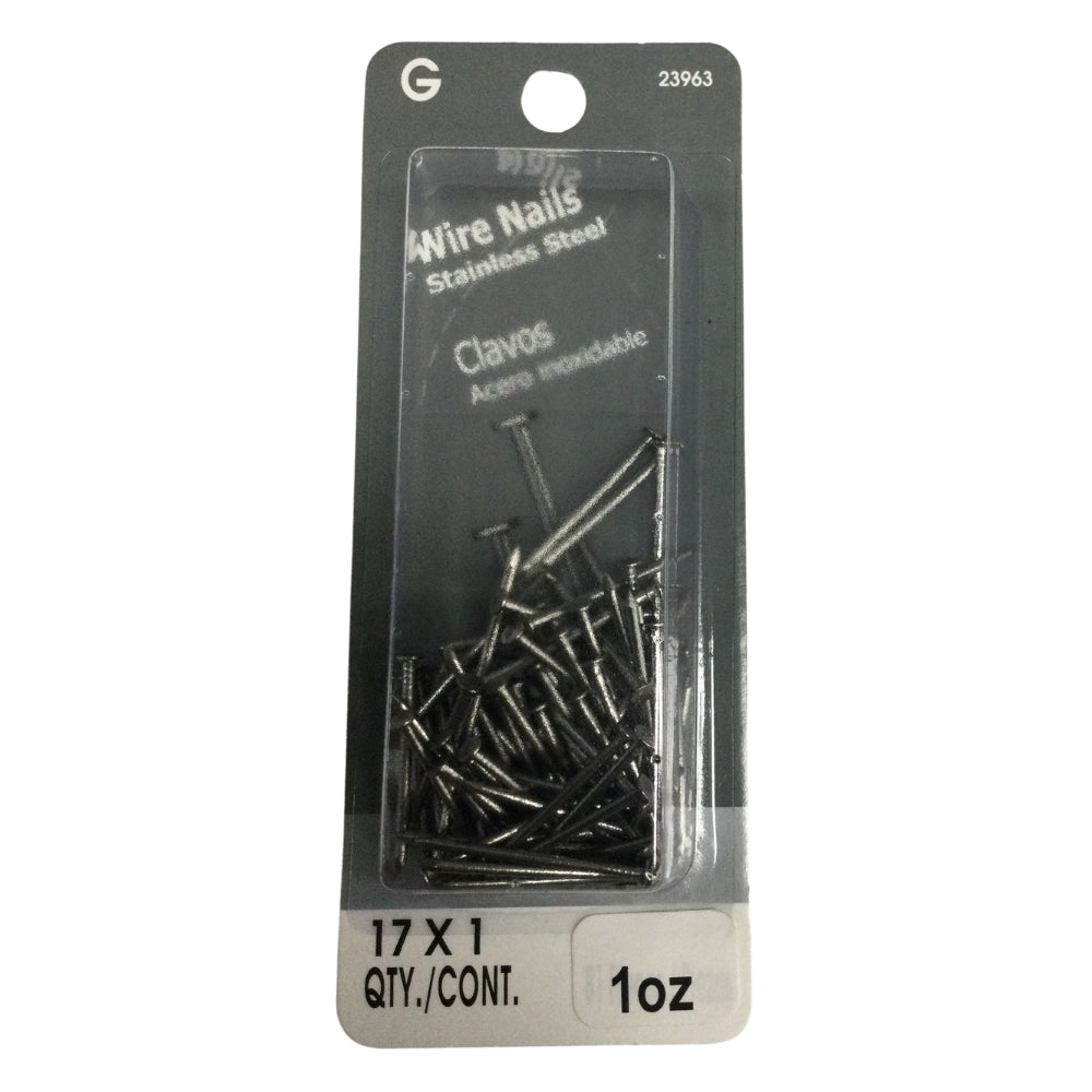CLAVO DE ALAMBRE CON CABEZA ACERO INOXIDABLE 17GA X 1 PULGADAS