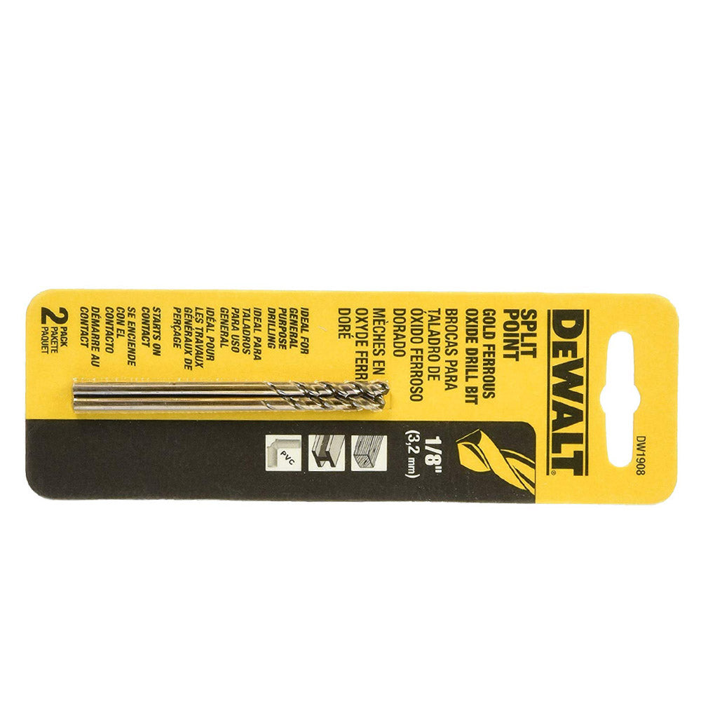 BROCA PARA METAL PILOT POINT 1/8 PULGADA DORADA DW1908 DEWALT