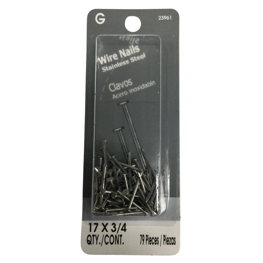 CLAVO DE ALAMBRE CON CABEZA ACERO INOX 17GA X 3/4 PULGADAS PAQ 79 PIEZAS