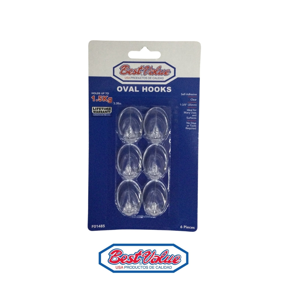 GANCHOS C/ADHESIVO OVAL 1-3/8 PULGADAS TRANSP (6PZAS) PULGADASBV PULGADAS