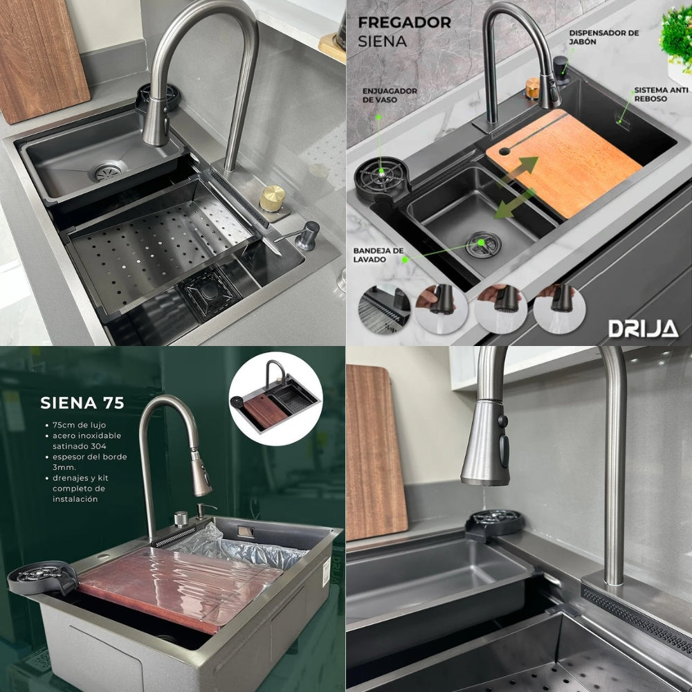 FREGADOR DE EMPOTRAR SENCILLO DE ACERO INOXIDABLE SATINADO DE 75CM DE LUJO (SIENA 75)