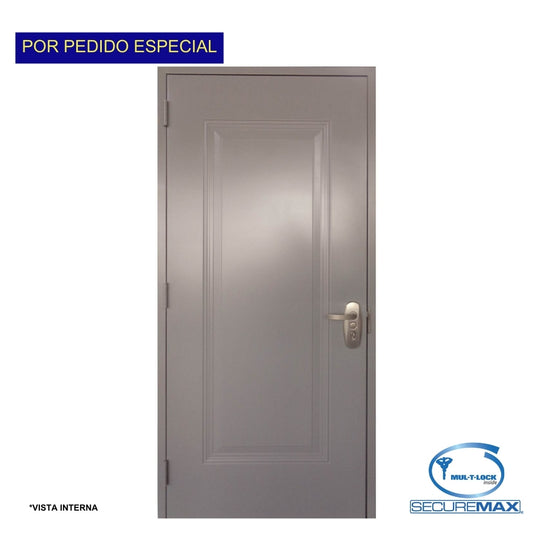 PUERTA DE SEGURIDAD 1 PANEL CON MARCO 3 PIES X 7 PIES GRIS DERECHA CON CERRADURA PLATEADA SECUREMAX