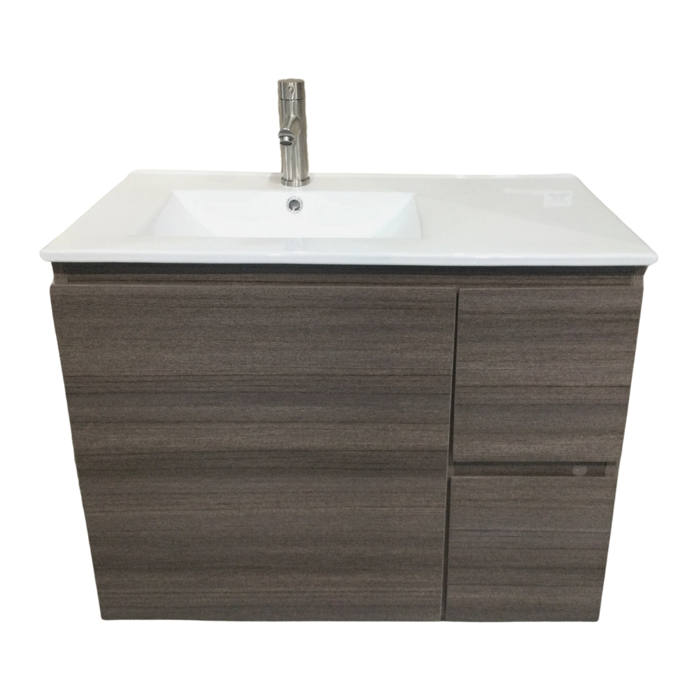 MUEBLE DE BAÑO EN PLYWOOD LAMINADO AEREO CON LAVAMANO Y GRIFERIA 1 PUERTA + 2 GAVETAS 0.80X0.47X0.61 M COLOR MADERA YK201-C4 MOD. YKL-V004-PLY