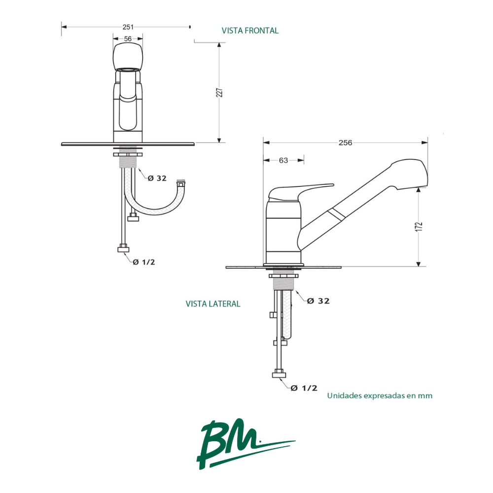 LAVE DE FREGADERO MONOMANDO MANGUERA EXTRAIBLE ACABADO CROMO BM825-0201
