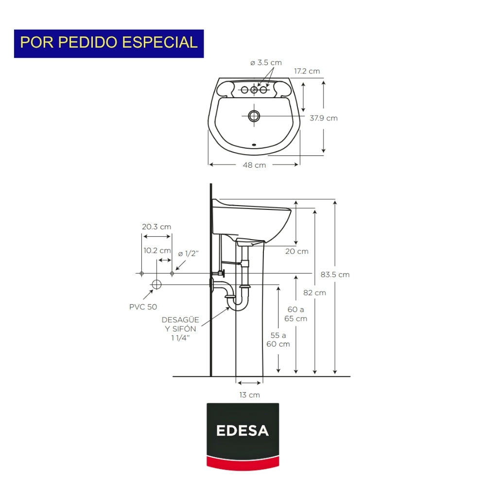 PEDESTAL STANDARD PARA LAVAMANOS BONE EDESA
