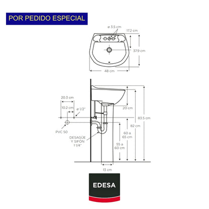 PEDESTAL STANDARD PARA LAVAMANOS BONE EDESA