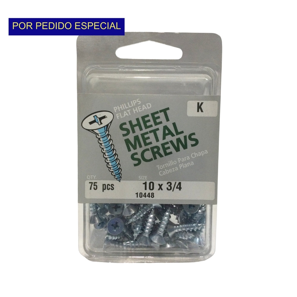 TORNILLO PARA LAMINA ZINCADO CAB PLANA PHILLIPS #10 x 3/4 PULGADAS