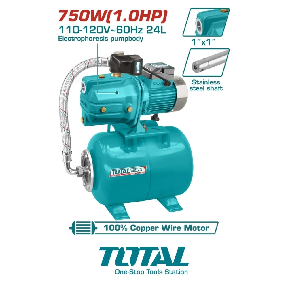 BOMBA DE AGUA PERIFERICA TOTAL 1 HP 1 PULGADAS X 1 PULGADAS C/TANQUE DE PRESION UTWP47506
