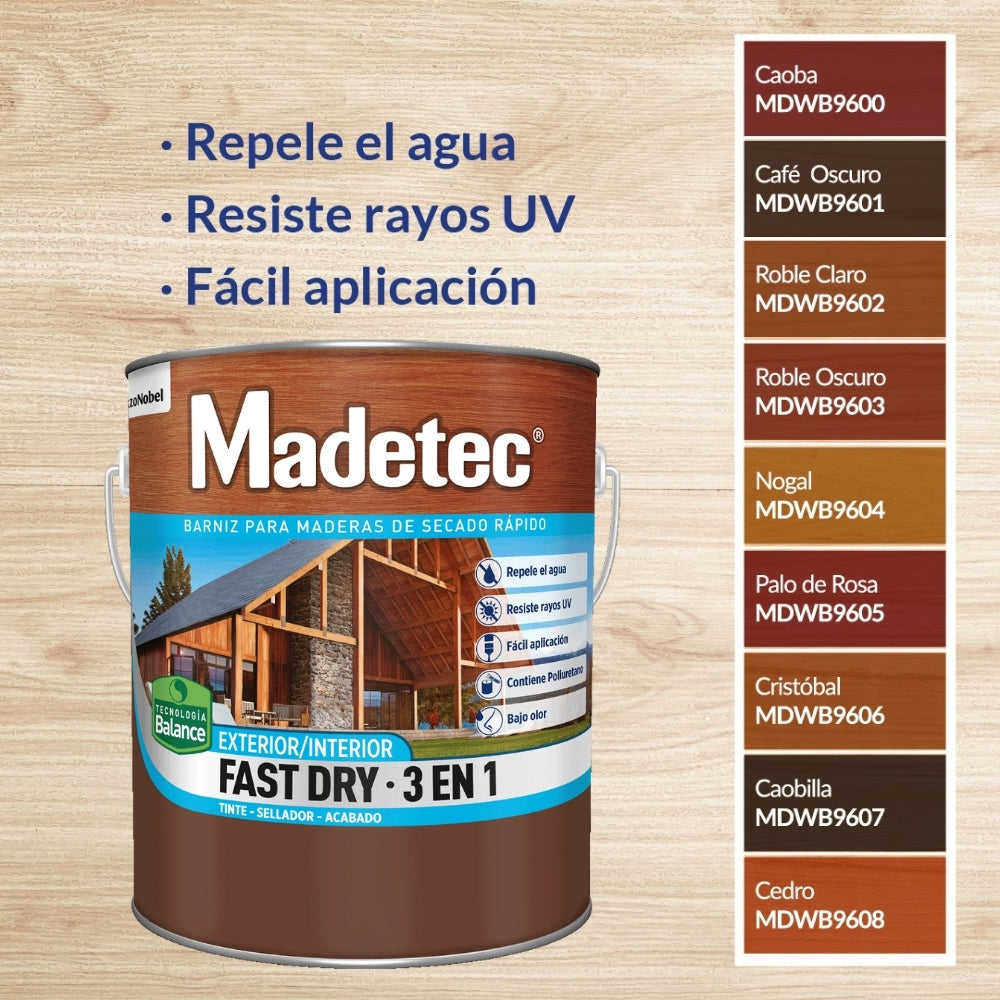 BARNIZ 3 EN 1 MADETEC FAST DRY CAOBA GL 9600 PINTUCO