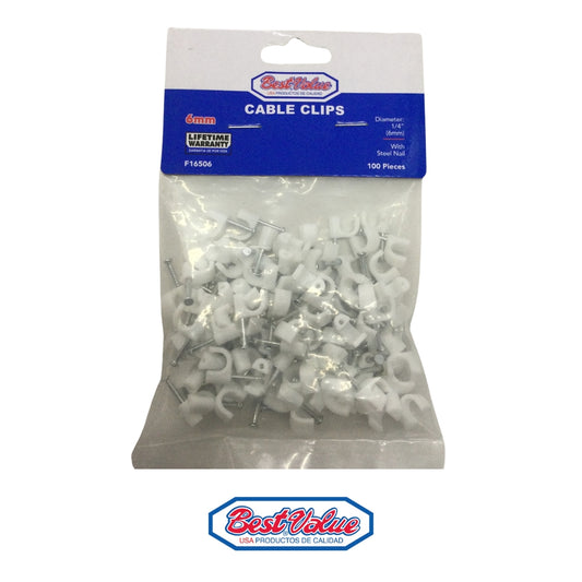 GRAPA PLASTICA PARA CABLE COAXIAL 1/4 PULGADAS (6MM) PAQUETE 100 UND F16506