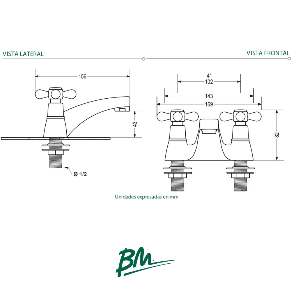 LLAVE PARA LAVAMANOS DE 4 PULGADAS SEVILLA BM-CH4