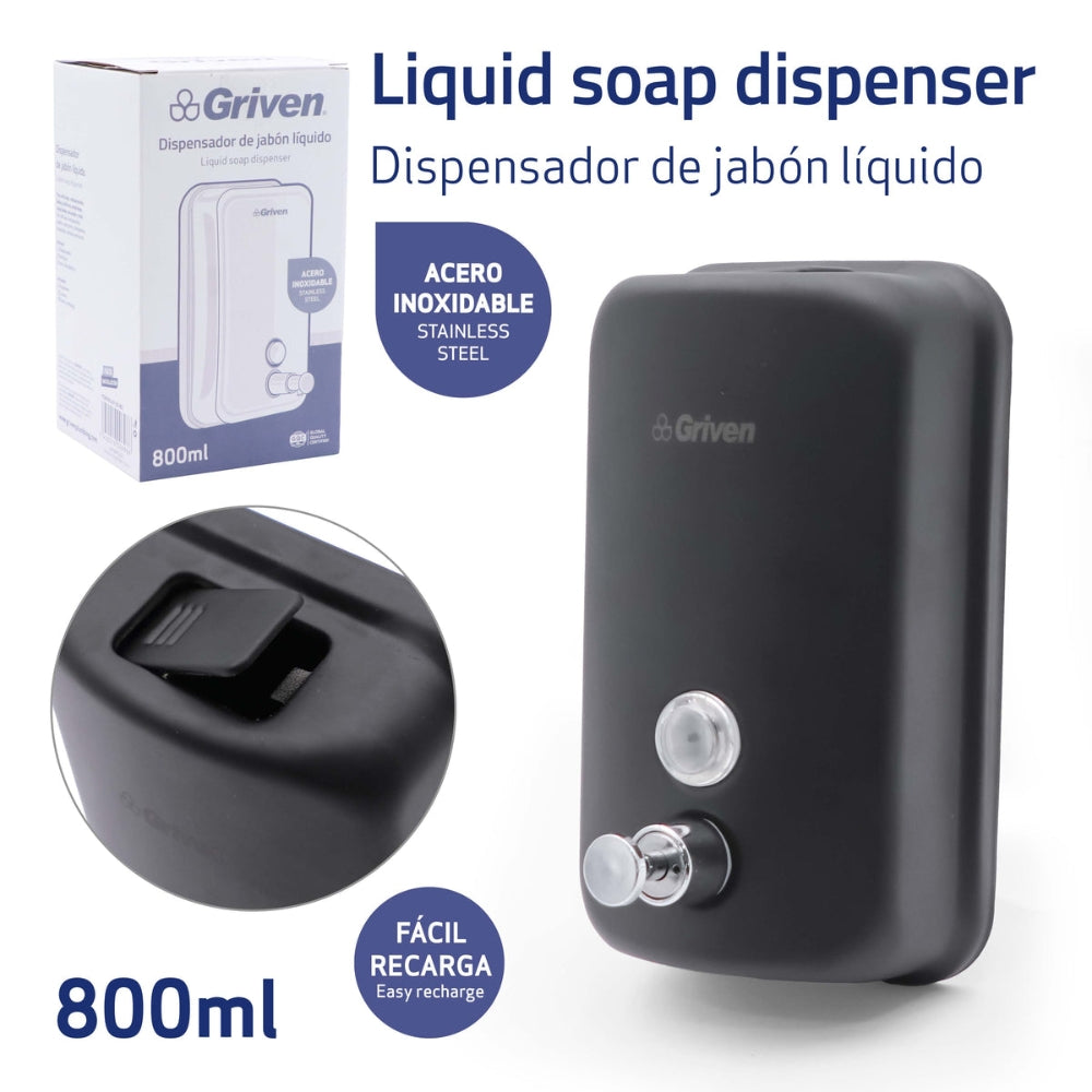 DISPENSADOR DE JABON LIQUIDO DE 800ML GRIVEN GV-SD-BS