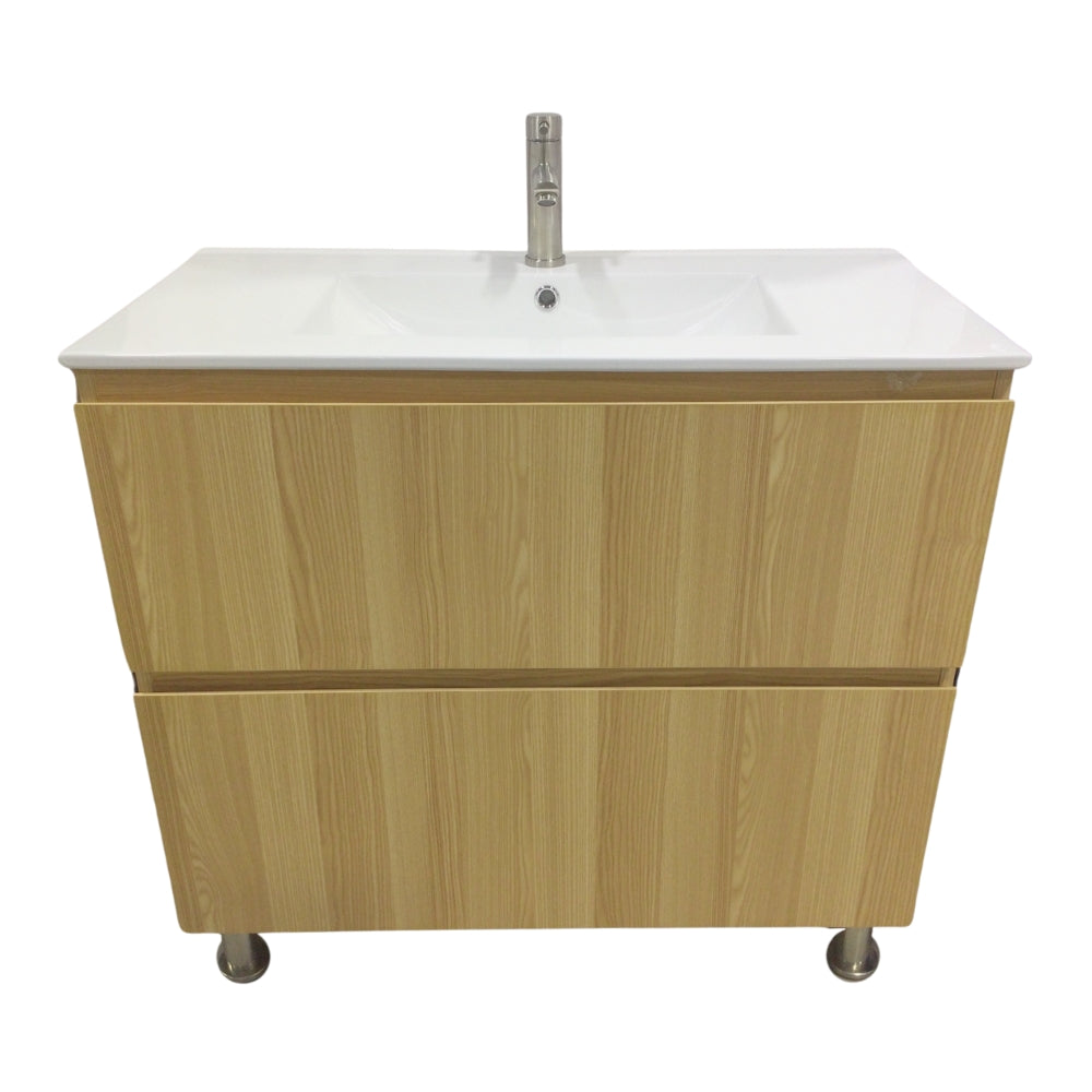 MUEBLE DE BAÑO EN PLYWOOD LAMINADO CON LAVAMANO Y GRIFERIA 2 GAVETAS 0.90X0.46X0.86 M COLOR MADERA YK201-B14 MOD. YKL-V007 PLY