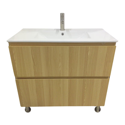 MUEBLE DE BAÑO EN PLYWOOD LAMINADO CON LAVAMANO Y GRIFERIA 2 GAVETAS 0.90X0.46X0.86 M COLOR MADERA YK201-B14 MOD. YKL-V007 PLY