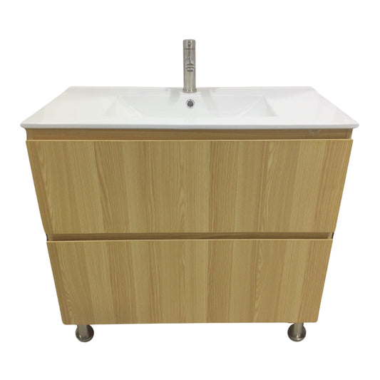 MUEBLE DE BAÑO EN PLYWOOD LAMINADO CON LAVAMANO Y GRIFERIA 2 GAVETAS 0.90X0.46X0.86 M COLOR MADERA YK201-B14 MOD. YKL-V007 PLY