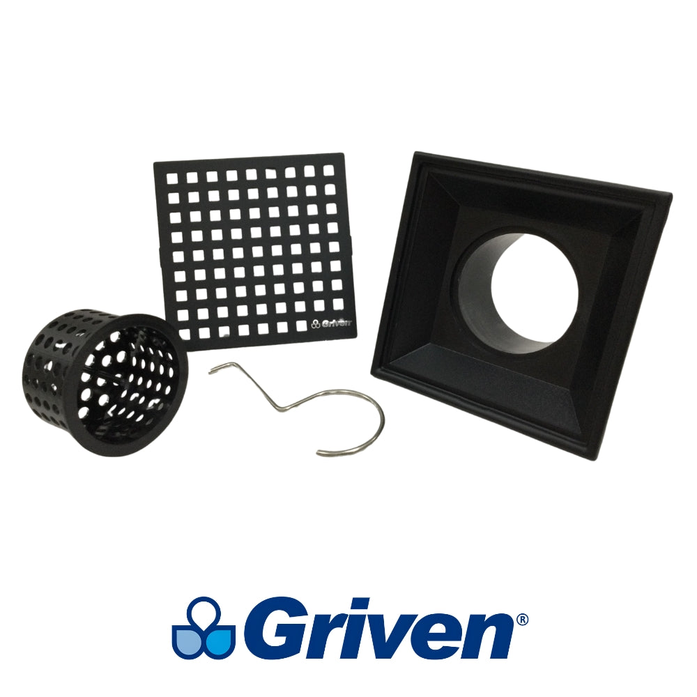 DESAGUE PARA PISO CON REJILLA COLOR NEGRO 4X4 DE 2 PULGADAS DE DIAMETRO A367-BL-18