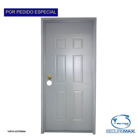 PUERTA DE SEGURIDAD  6 PANELES CON MARCO 3 PIES X 7 PIES GRIS DEREECHA CON CERRADURA TIPO B SECUREMAX