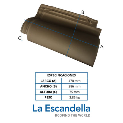 TEJA ARCILLA MIXTA GRANDE MARRON 47X28.6CM LA ESCANDELLA (TGMP)