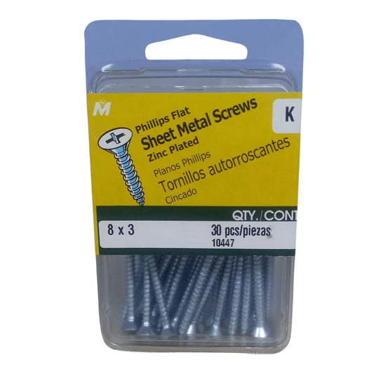 TORNILLO PARA LAMINA ZINCADO CAB PLANA PHILLIPS #8 x 3 PULGADAS