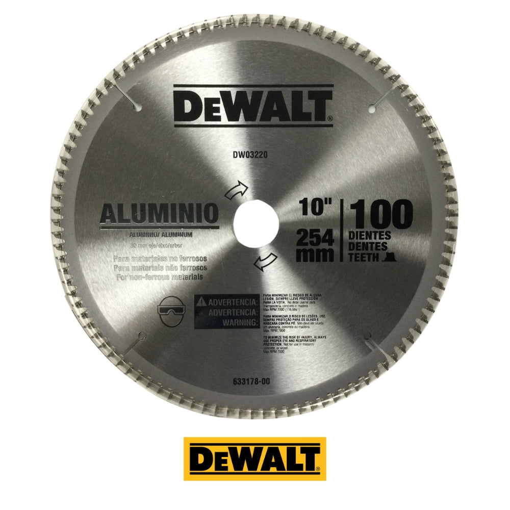 DISCO CORTE ALUMINIO  10 PULGADAS X 5/8 PULGADAS  100D  DW03220 DEWALT