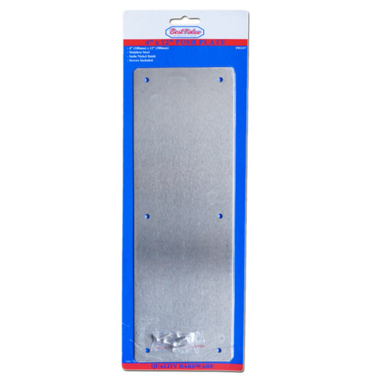 PLACA PARA EMPUJE PARA PUERTAS  12 PULGADAS X 4 PULGADAS  SATIN NIQUEL BEST VALUE