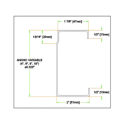 CARRIOLA TA 4 PULGADAS X 8 PIES CALIBRE 16 (1.44mm)