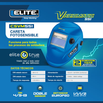MASCARA DE SOLDAR ELECTRONICA SOLDADURA ELITE VARIOMATIC 551 (AZUL)