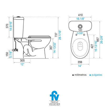 INODORO FV DOS PIEZAS ROMA SIMPLE DESCARGA BOTÓN COLOR BLANCO E113-E-BL