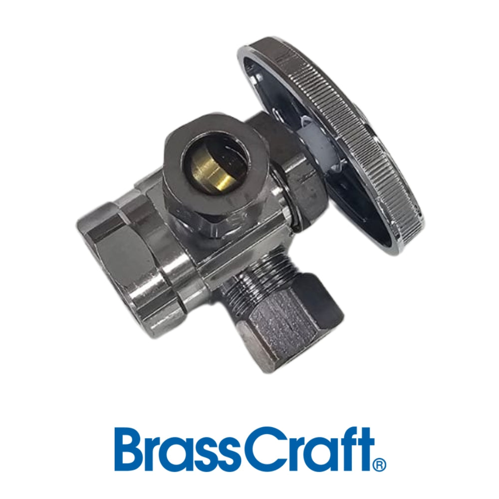 LLAVE DE ANGULO DOBLE 3/8 PULGADAS X 3/8 PULGADAS X 3/8 PULGADAS CROMADA R1501LRC1 BRASSCRAFT