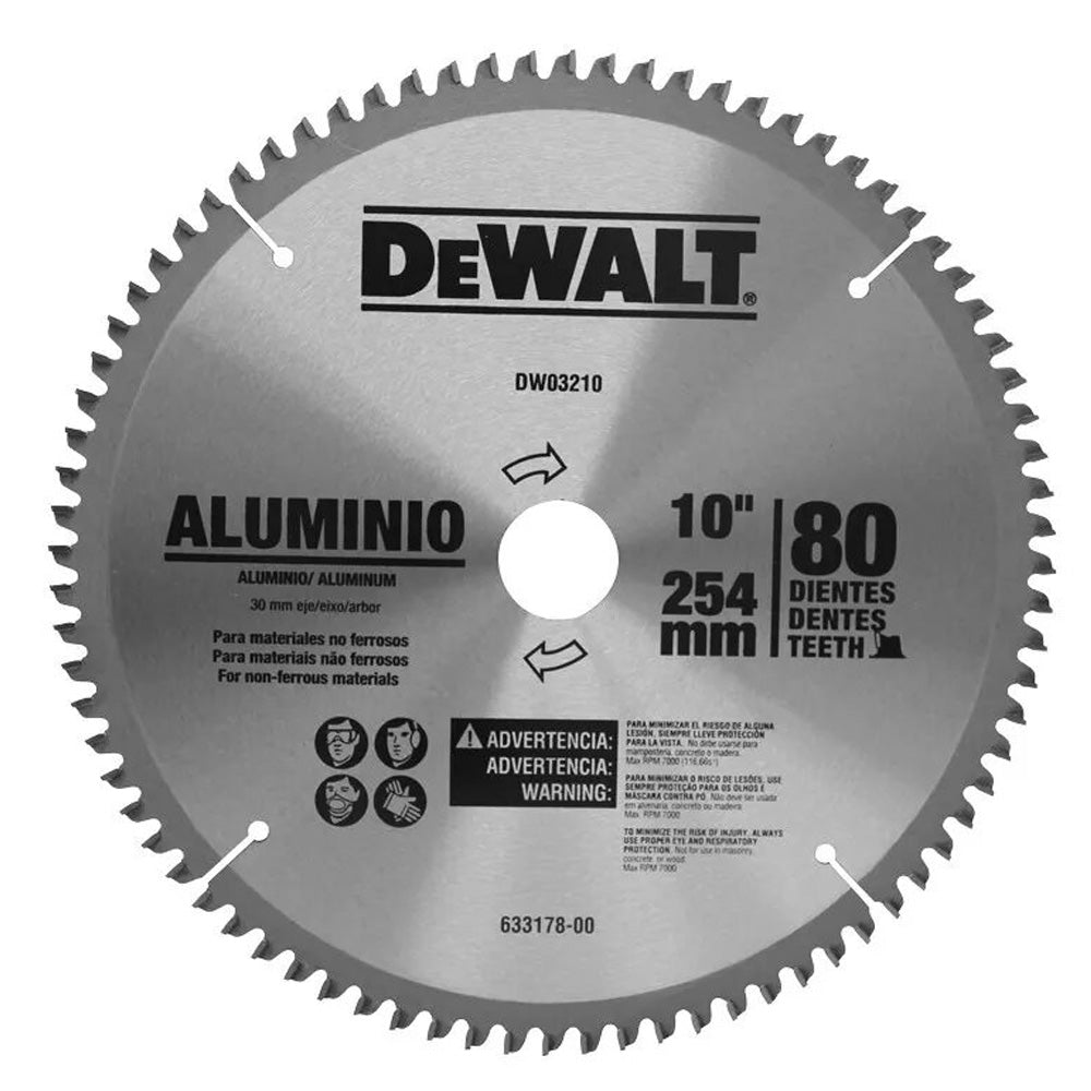 DISCO CORTE ALUMINIO  10 PULGADAS X 5/8 PULGADAS  80D DW03210 DEWALT