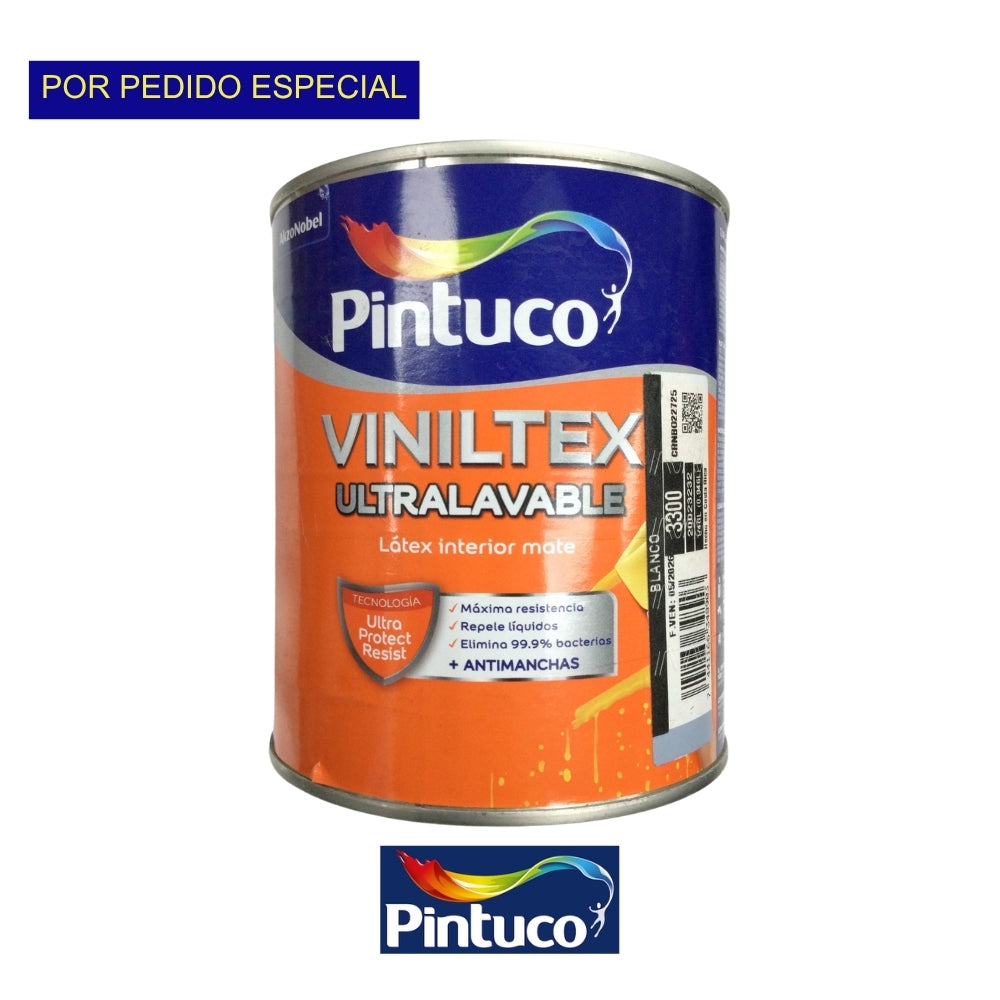 PINTURA VINILTEX ULTRALAVABLE MATE BLANCO 1/4 GL (0.946L) PINTUCO