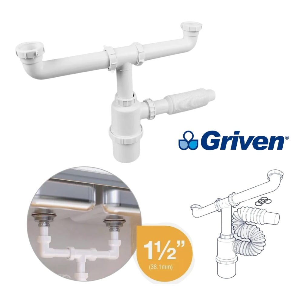 TRAMPA DOBLE PARA FREGADERO CON BOTELLA 1-1/2 PULGADAS GRIVEN A367-HDA151-140