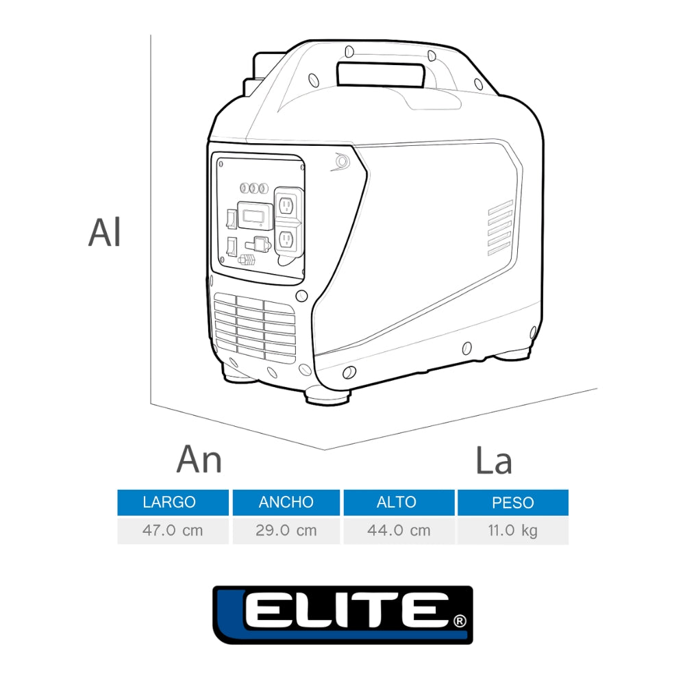 GENERADOR INVERTER A GASOLINA 1.5KW 110V, 60Hz 1PH ARRANQUE MANUAL